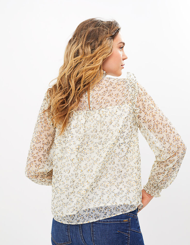 Blouse blanc cassé imprimé feuilles I.Code-3 Blouse blanc cassé imprimé feuilles I.Code-3