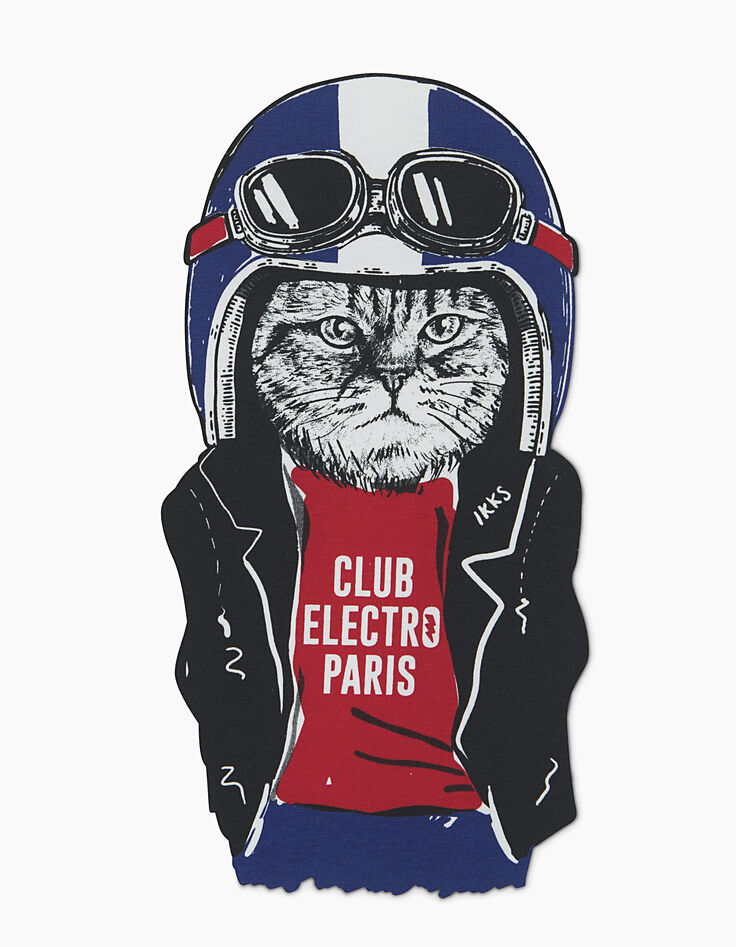 Tee-shirt blanc cassé visuel chat-motard garçon -3