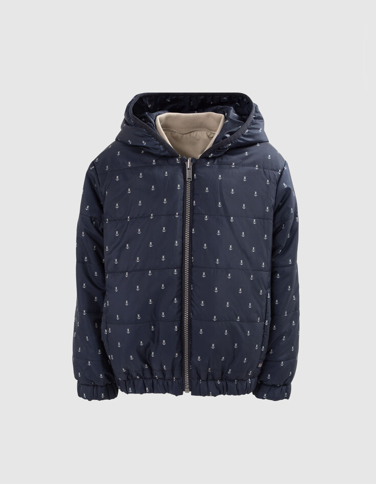Omkeerbaar jack beige en marine met ankerprint jongens-2