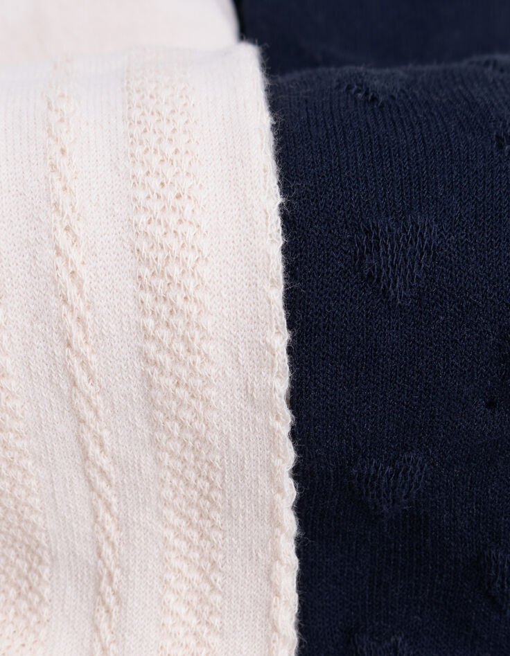Collants marine et écrus en tricot bébé fille-4 Collants marine et écrus en tricot bébé fille-4