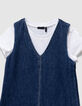 Vestido 2en1 tejido vaquero azul y camiseta blanca ni&ntilde;a-2