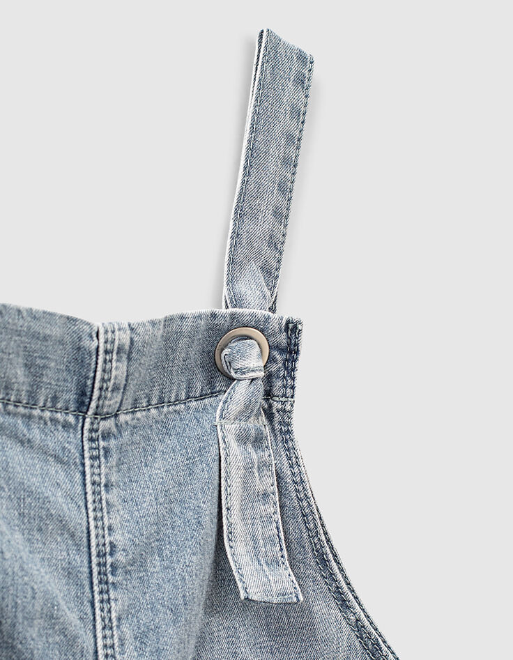 Girls' light blue Tencel® denim short dungarees-2