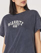 Women’s grey worn-out organic cotton T-shirt, white slogan-2