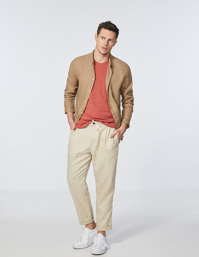 Beige CROPPED chino broek in linnen Heren - IKKS