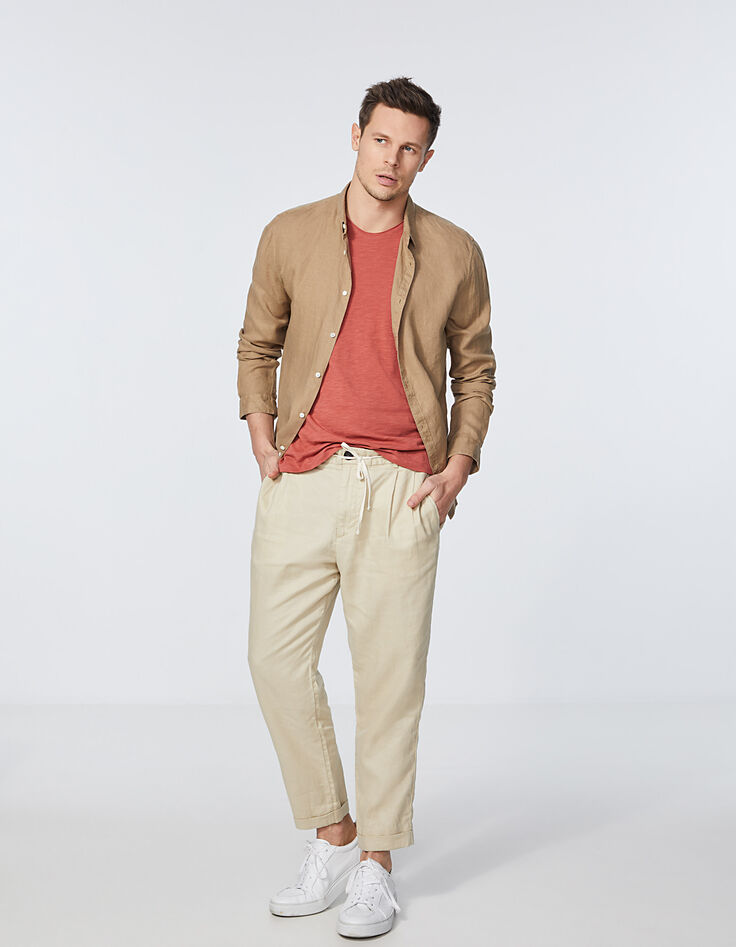 Beige CROPPED chino broek in linnen Heren-1