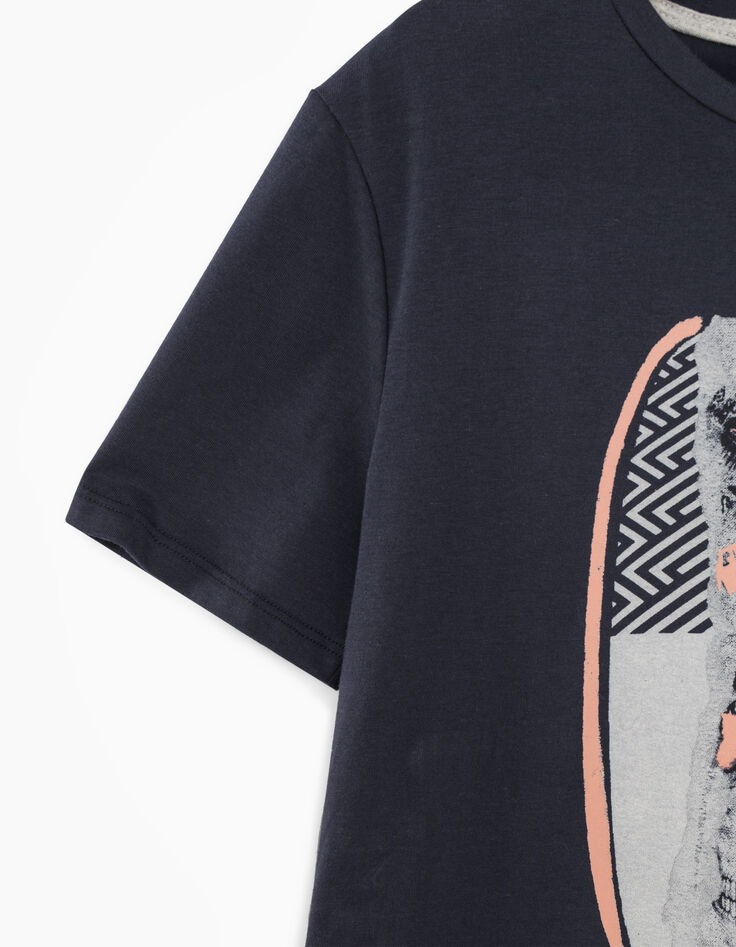 Navy T-shirt met doodshoofd en fluo-accenten -3