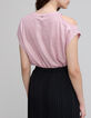 Tee-shirt rose maille lin paillet&eacute;e d&eacute;coupe &eacute;paule Femme-2