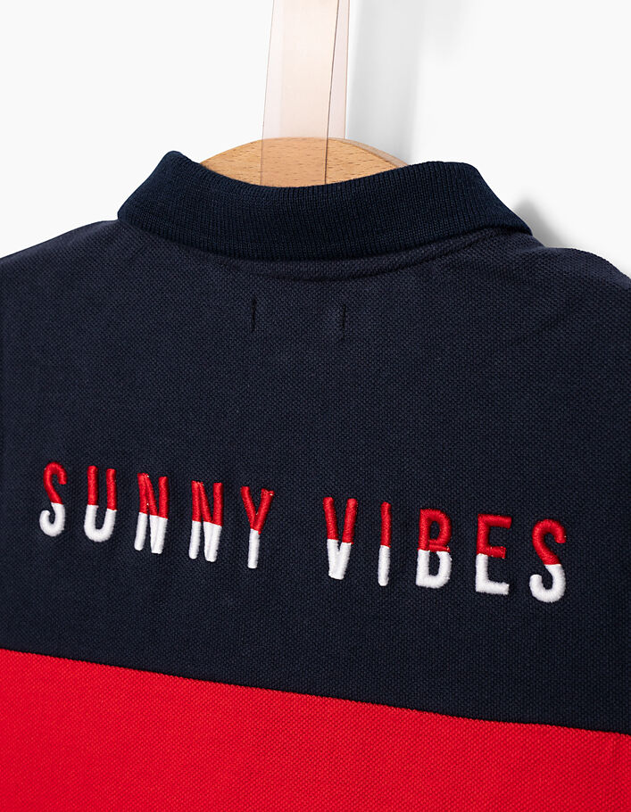 Boys’ tricolour polo shirt, Sunny Vibes on back  - IKKS