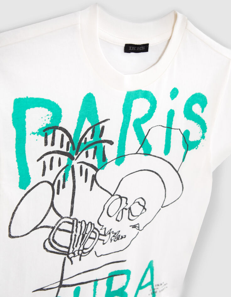 T-shirt blanc coton bio visuel trompettiste gar&ccedil;on-5