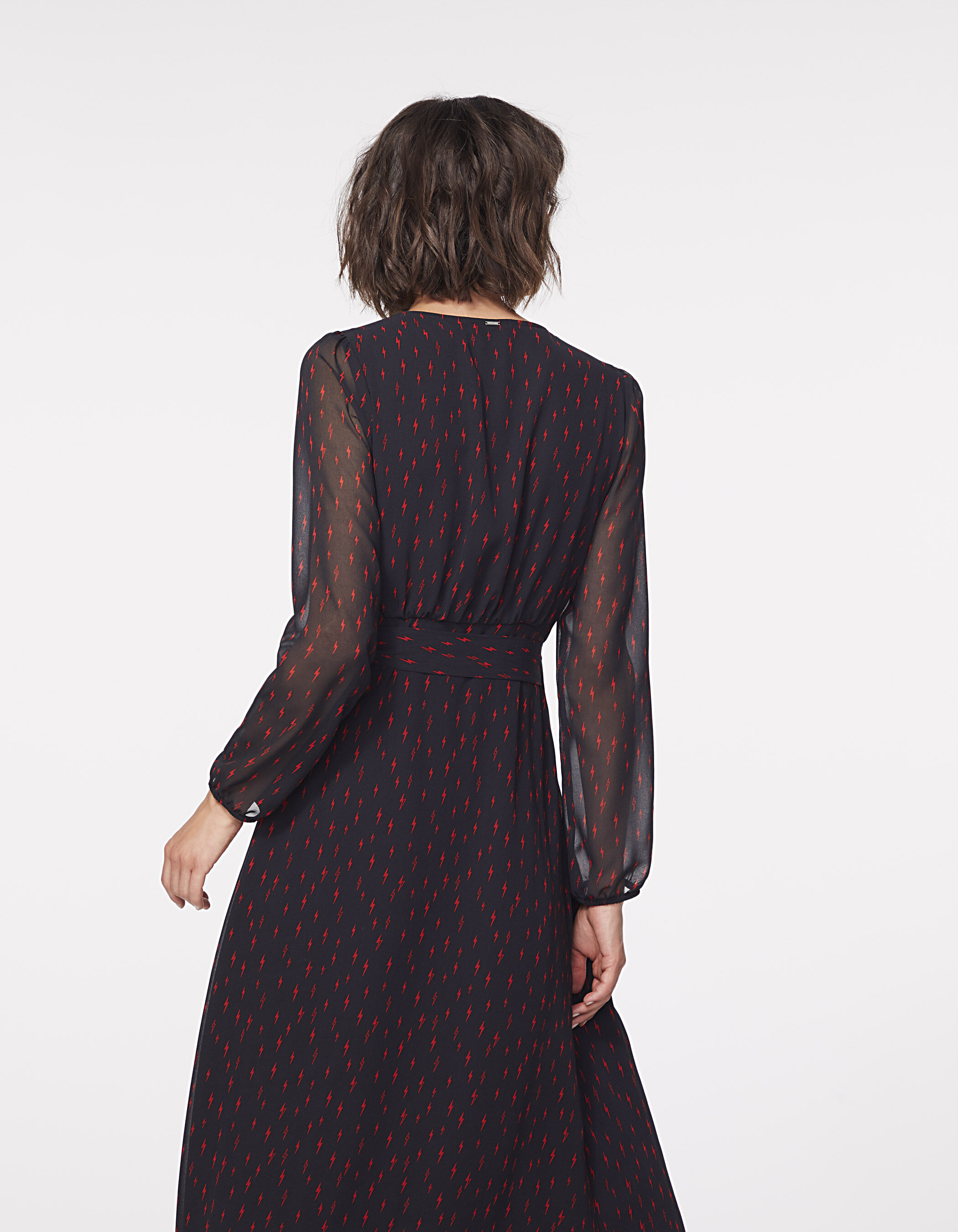 Robe longue asymetrique en voile imprime micro eclairs IKKS