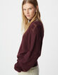 Pull bordeaux tricot manches ajourées Femme-4