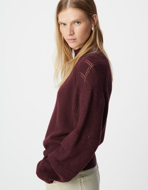 Pull bordeaux tricot manches ajourées Femme Pull bordeaux tricot manches ajourées Femme - IKKS