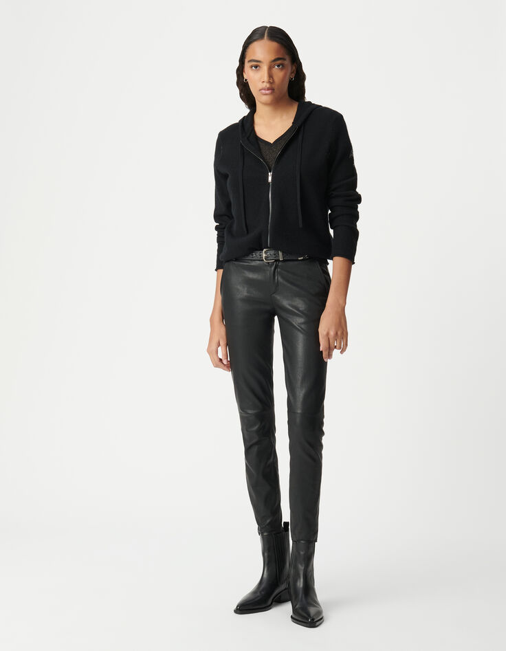 Cárdigan negro cuello V 100 % cachemira mujer-1
