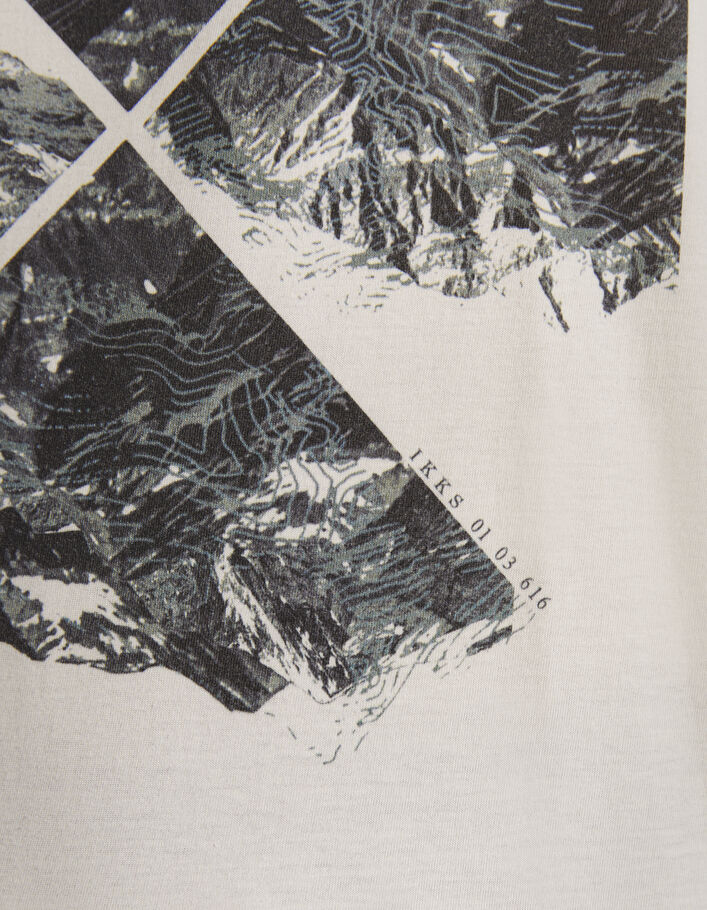 Cremeweißes Herren-T-Shirt mit khaki Bergmotiv - IKKS