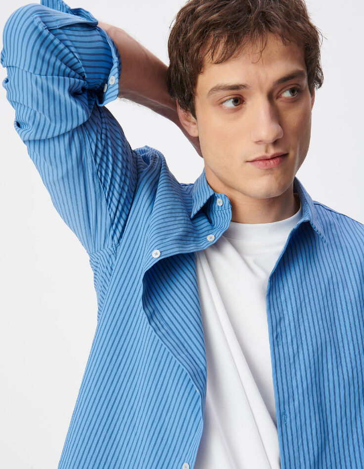 Herren EASY CARE slim blau gestreiftes Hemd-4