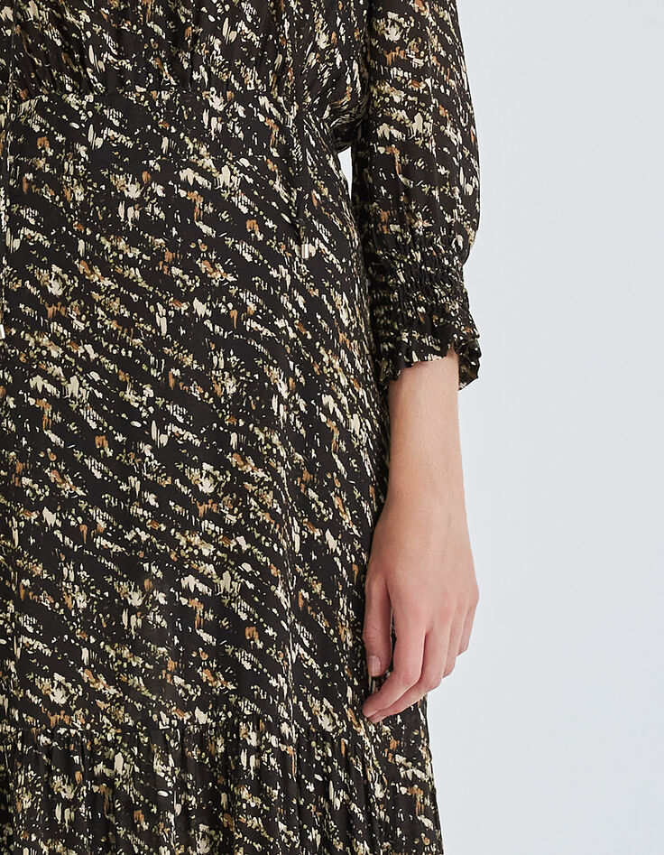 Robe longue noire imprimé fusain Femme-5