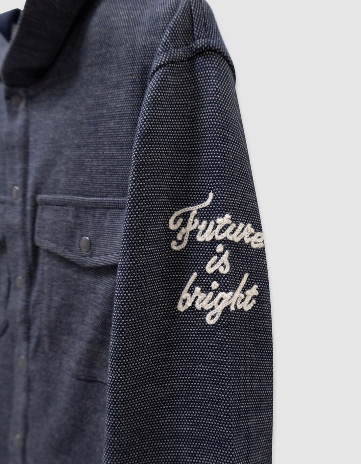 Boys’ navy decorative knit hooded overshirt-8 Boys’ navy decorative knit hooded overshirt-8