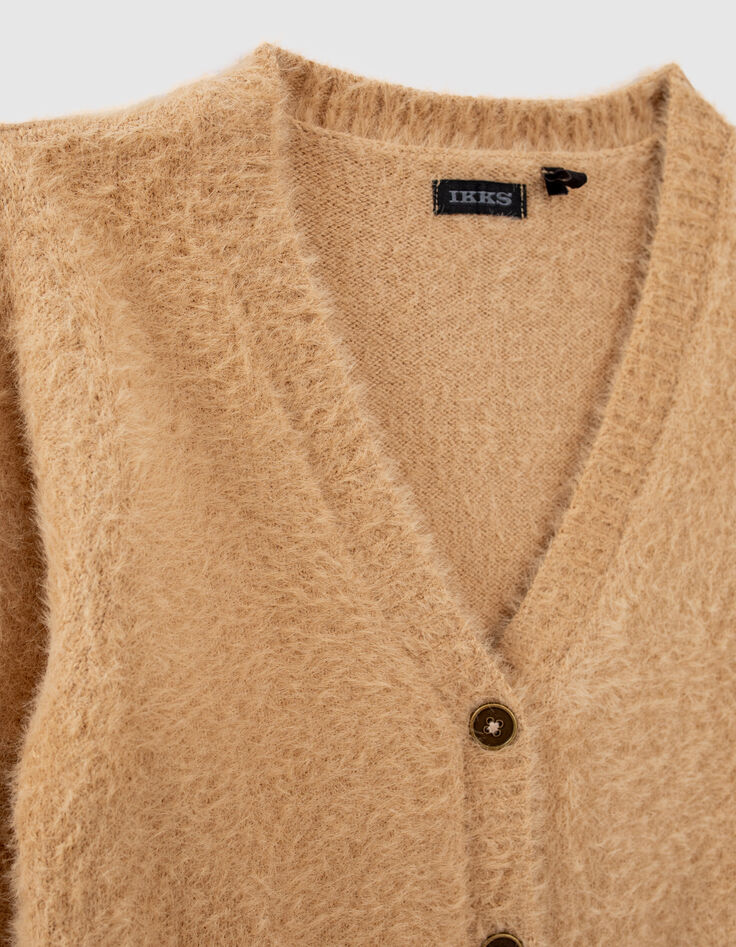 Karamel donzig gebreid vest meisjes-2