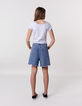Short en jean bleu bords frangés fille-4