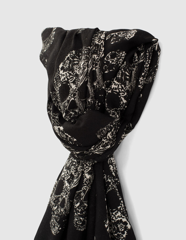 Women’s black recycled polyester fine scarf with skulls - IKKS