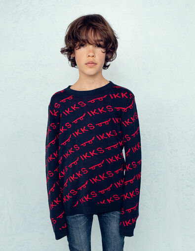 Boys' navy sweater with red skateboards - IKKS