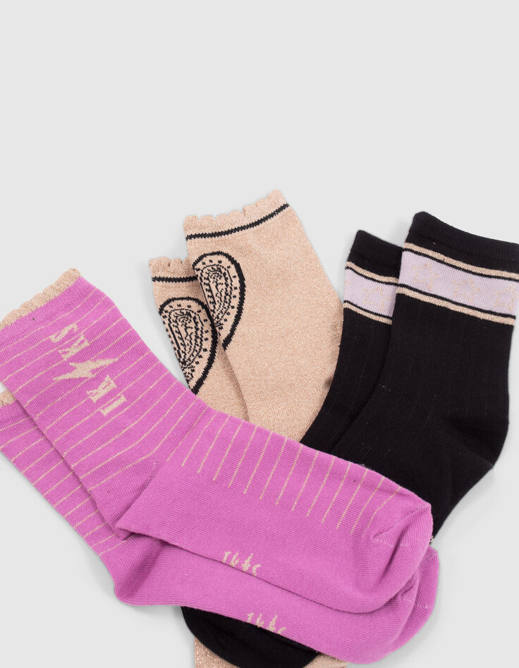 Chaussettes noires, violettes et dorées fille-3