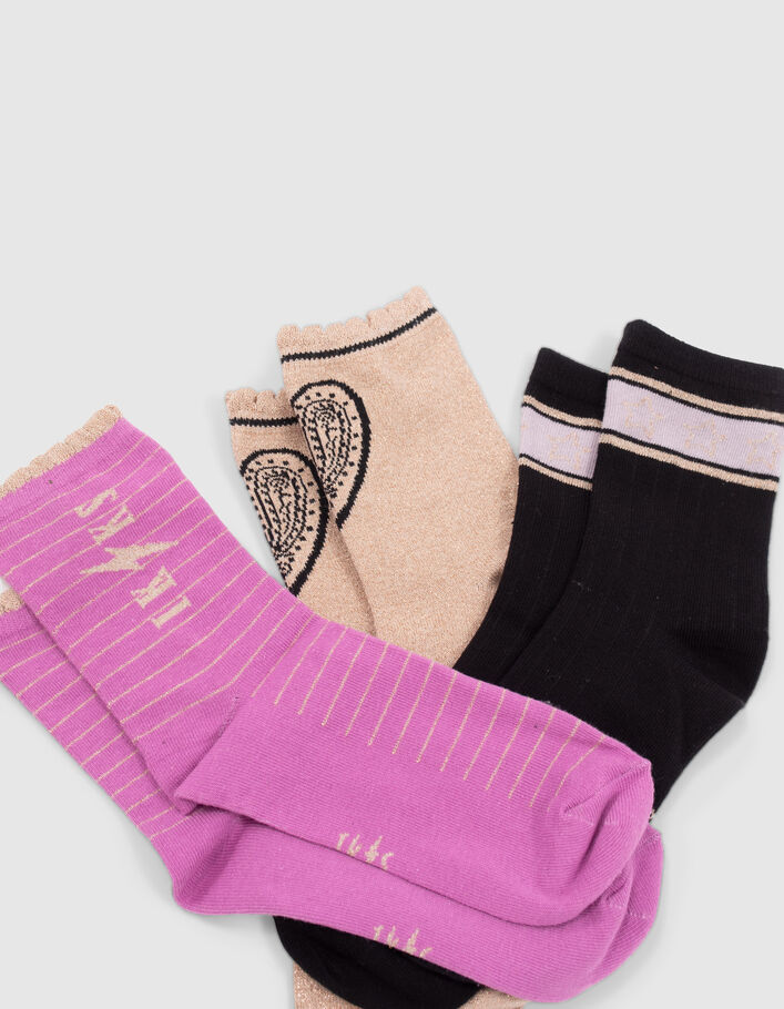 Chaussettes noires, violettes et dorées fille - IKKS
