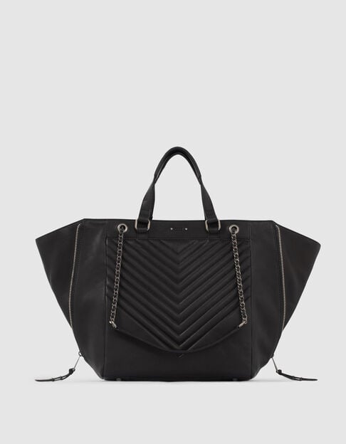 Women’s THE 1440 black quilted chevron leather tote bag
