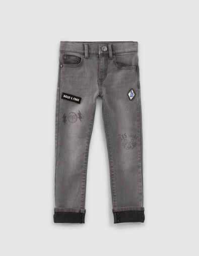 Boys’ grey patched skinny jeans - IKKS
