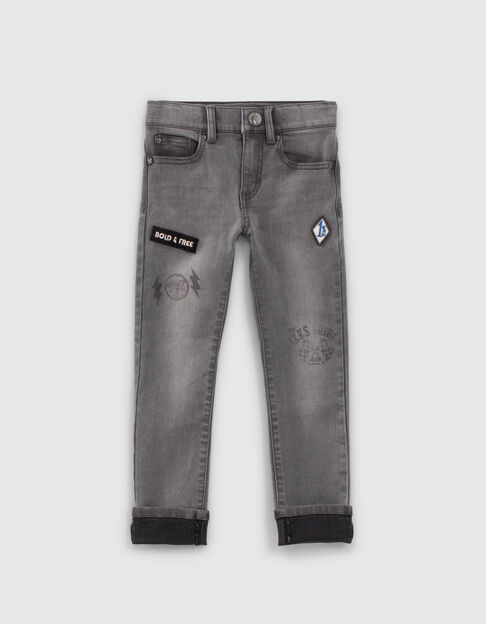 Graue Skinny-Jungenjeans mit Patches