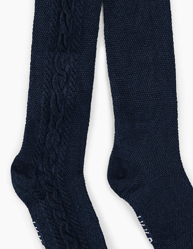 Girls’ navy knitted tights with cable knit down legs-3