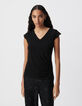 Tee-shirt noir manches dentelle festonnée Femme-2
