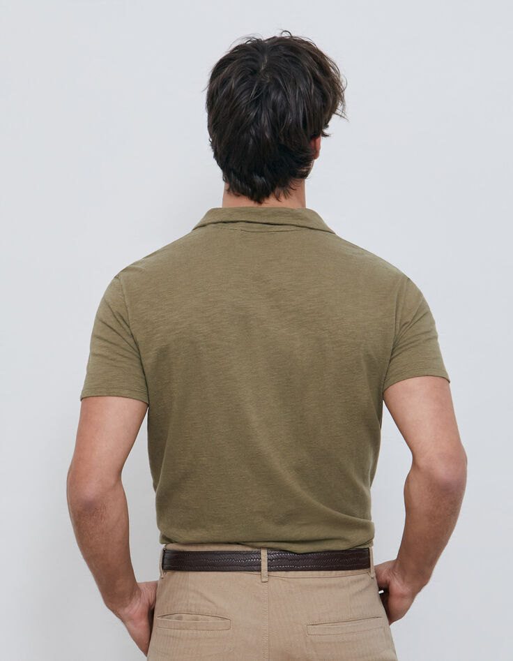 Men&rsquo;s light khaki slub short sleeve polo shirt-3
