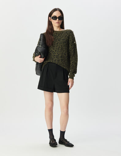 Schwarze Damenledershorts mit Revers - IKKS