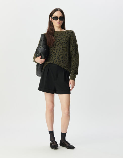 Schwarze Damenledershorts mit Revers - IKKS