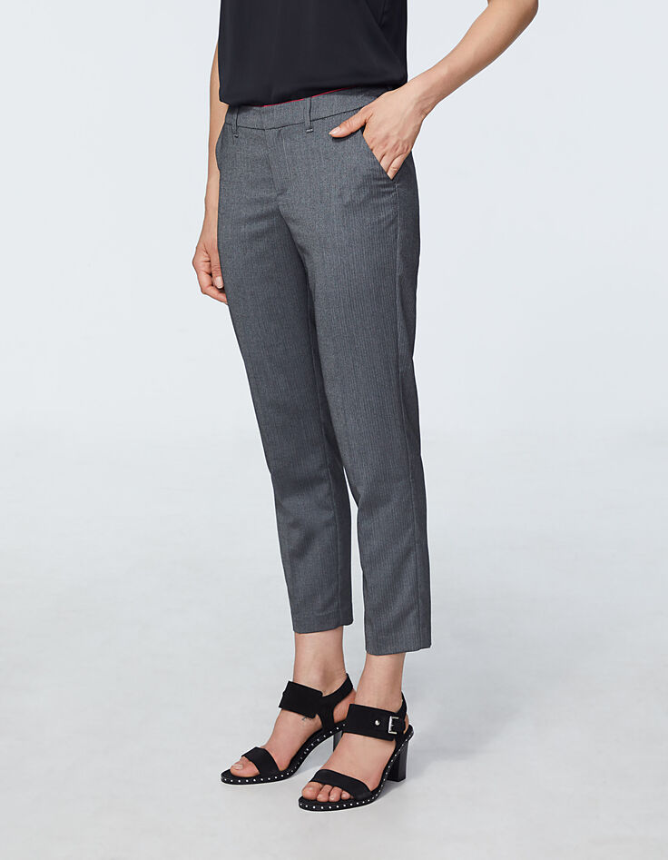 Pantalon tailleur cropped droit fil à fil femme-2