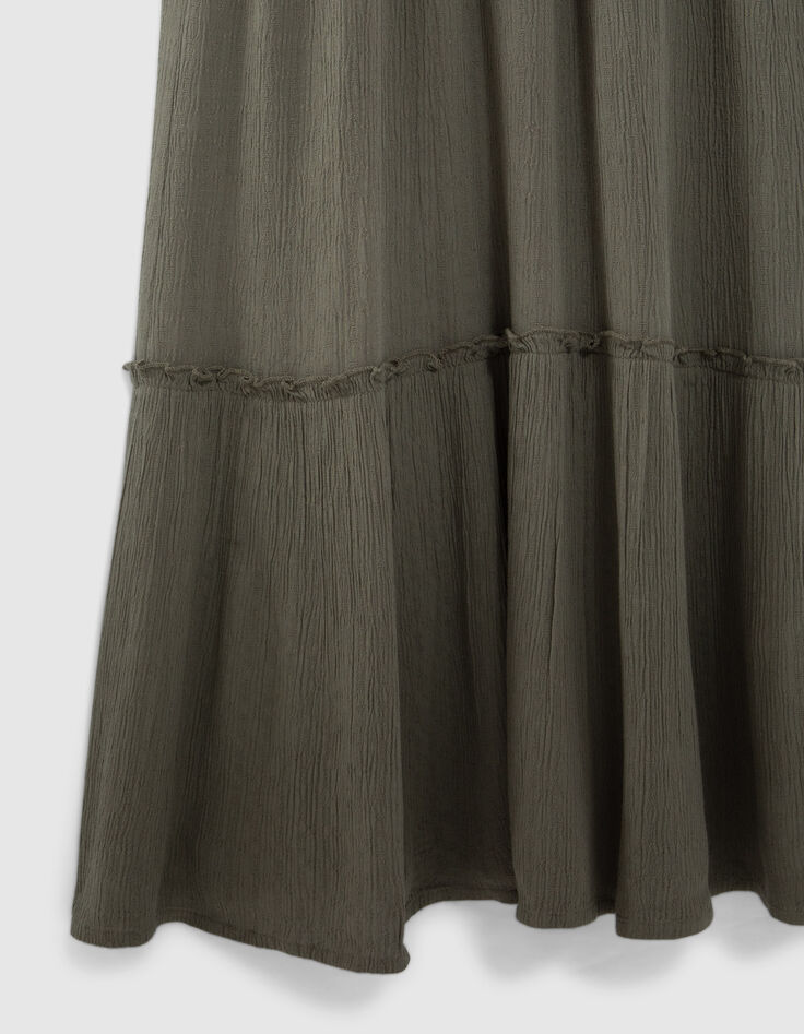 Vestido largo caqui crep&eacute; trenzas ni&ntilde;a-4