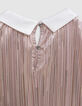 Robe plissée rose rayures dorée col contrasté fille-6