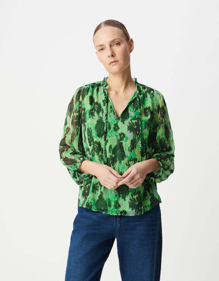 Blouse verte polyester recyclé imprimé abstrait Femme-2