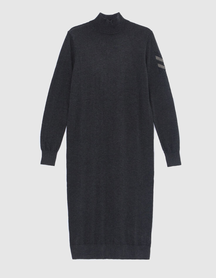 Vestido jersey gris punto cuello chimenea mujer-5