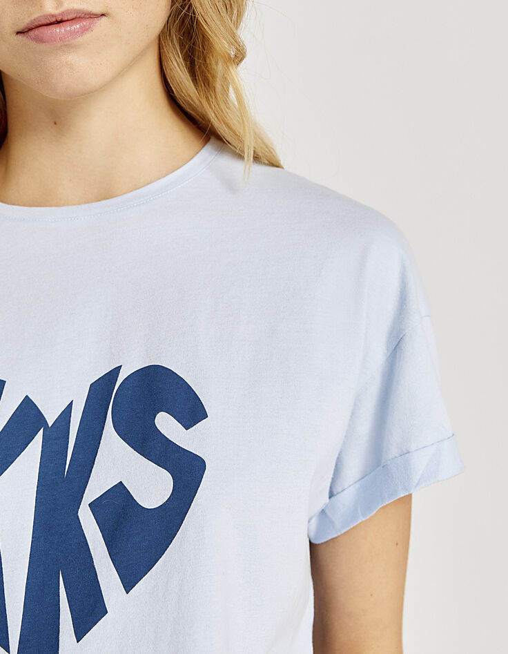 Tee-shirt bleu ciel en 100% coton visuel coeur femme-4