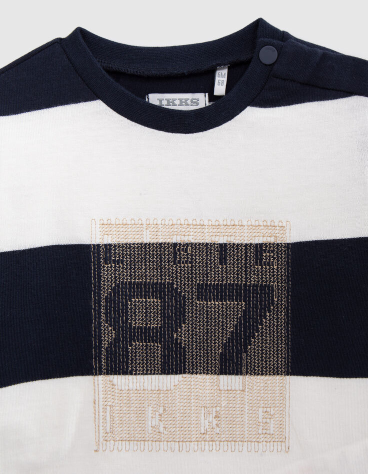 Camiseta azul marino algod&oacute;n rayas blancas beb&eacute; ni&ntilde;o-4