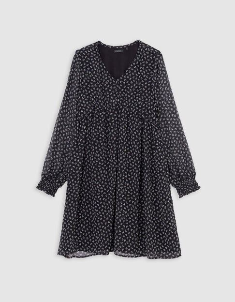 Robe noire imprimé floral micro-pois fille Robe noire imprimé floral micro-pois fille - IKKS