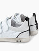 Tennis blanc cassé en cuir à scratchs avec typo garçon -6