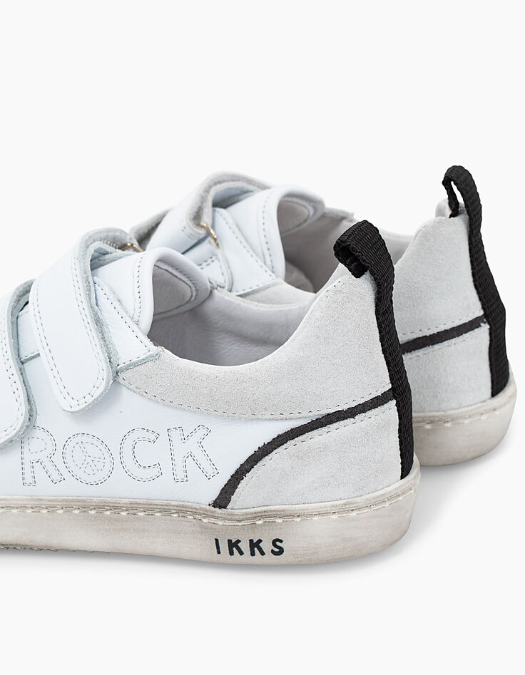 Tennis blanc cassé en cuir à scratchs avec typo garçon -6