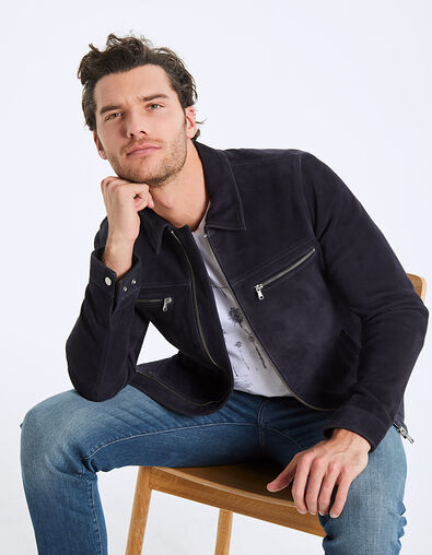 Man’s navy suede jacket with zipped pockets - IKKS