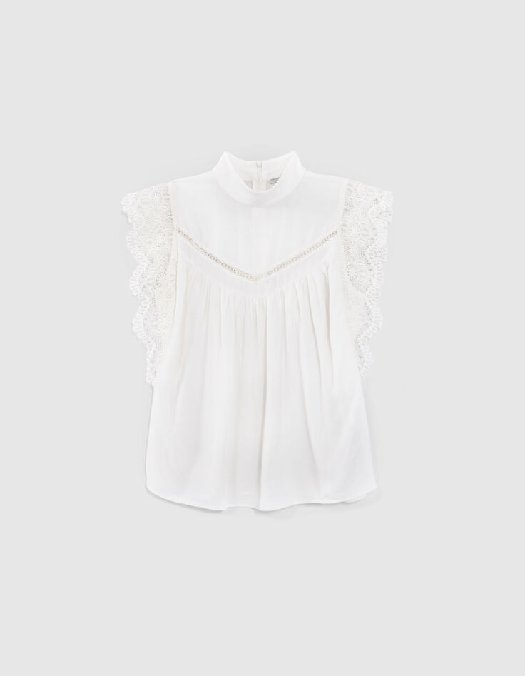 Kalkbeige top LENZING™ ECOVERO™ guipurekant Dames-6
