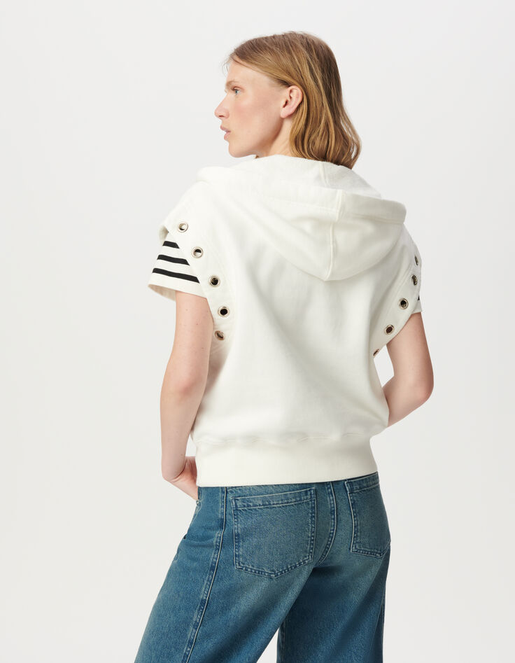 Ärmelloses weißes Sweatshirt Ösendekor-3