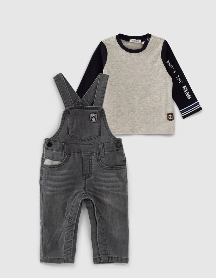 Baby boys' grey dungarees and two-tone T-shirt outfit-7