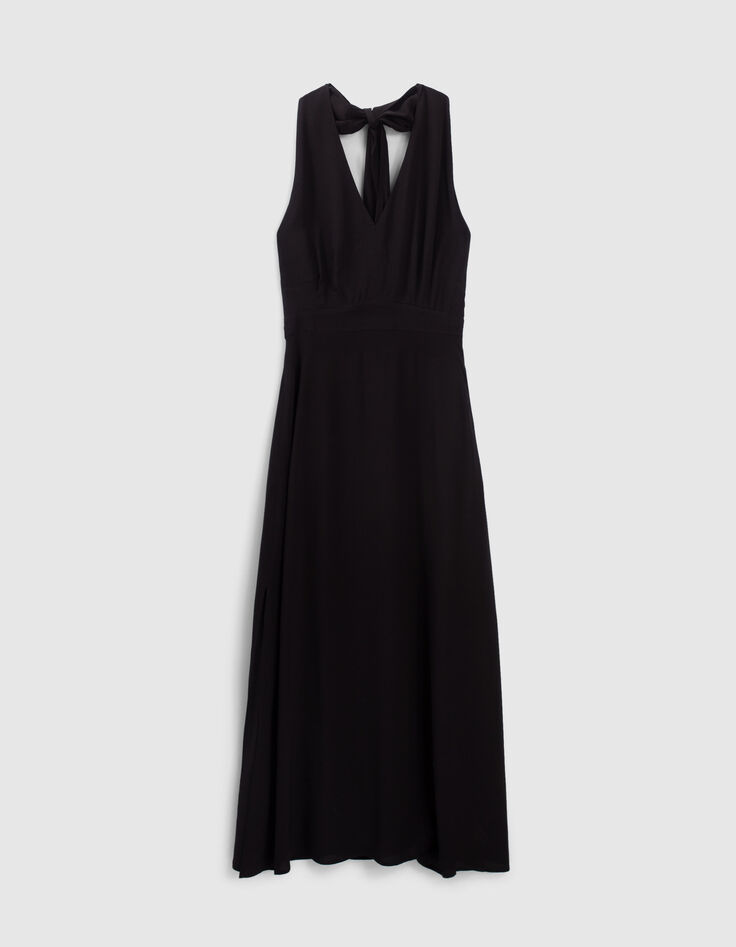 Vestido largo negro espalda abierta versátil mujer-1